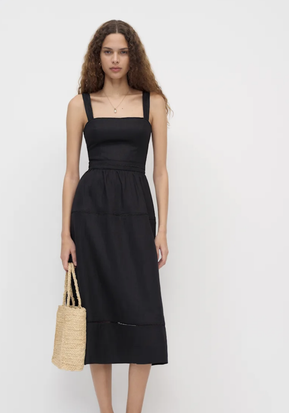 Reformation Everett Linen Dress Black - Size 4